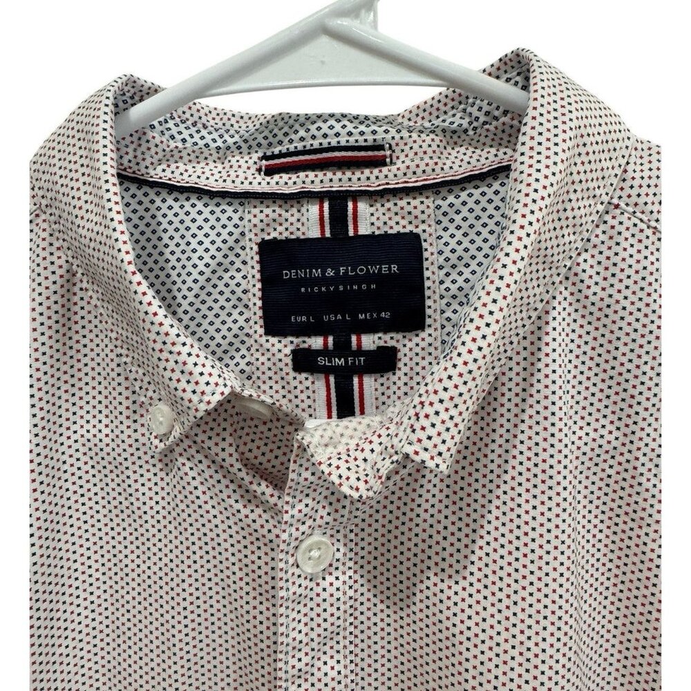Denim & Flower Ricky Singh Mens Shirt Short Sleeve Slim Fit Button Large Cotton - Picture 1 of 6